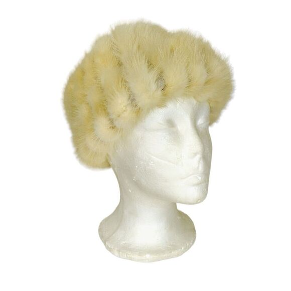 Vintage 50s Deborah Exclusive Beige Genuine Mink Fur Hat Fuzzy Winter Cap - Picture 1 of 11